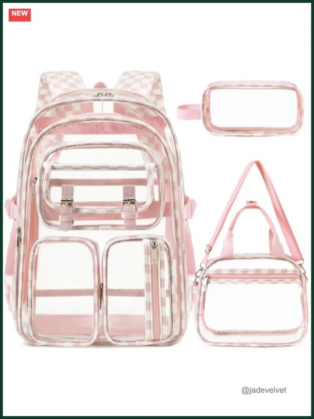 3-Piece Clear Backpack Set with Lunch Bag and Pencil Case
